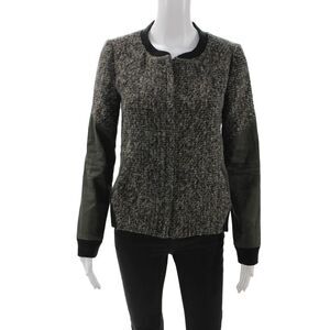 Thakoon Addition Womens Bomber Jacket Dark Gray Zip Crew Neck Army Size 2